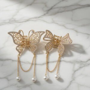 Pinzas Figuras Doradas con Pedreria y Perlas Dijes