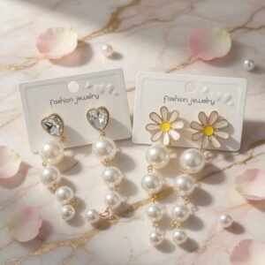 Aretes Perlas Colgantes con Pedreria