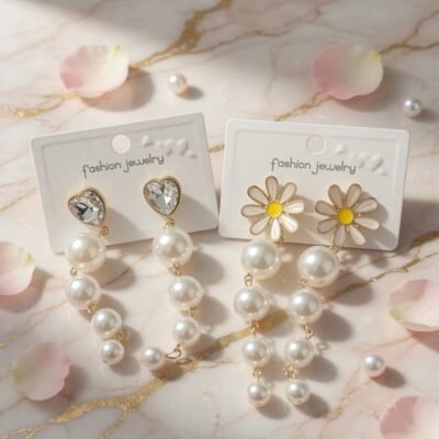 Aretes Perlas Colgantes con Pedreria
