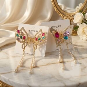 Pinzas Mariposas Premium con Pedreria y Perlas
